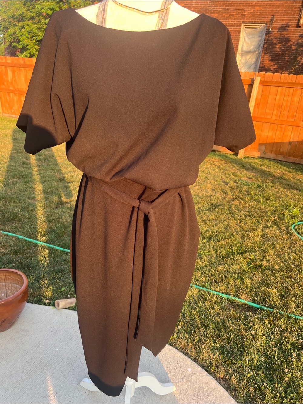 Kensie Black Midi Dress with Self-Tie Belt